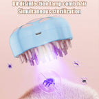 The blue comb with its ultraviolet lamp lit, shown with insects around it