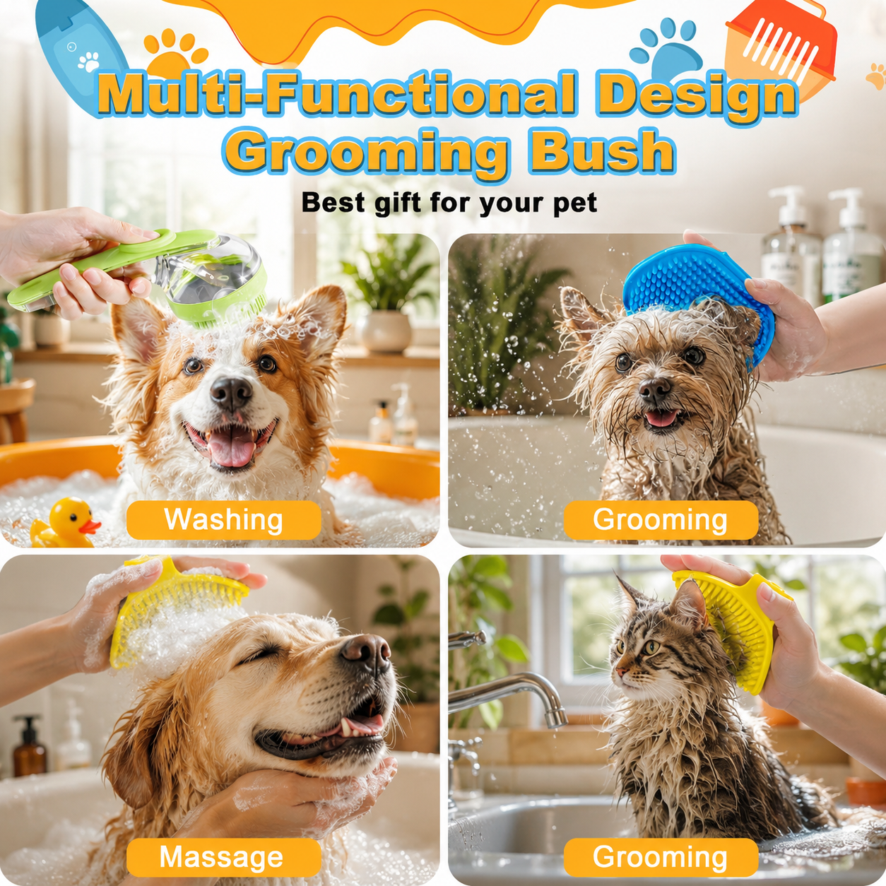 3PCS Dog Bath Brush Set with Shampoo Dispenser & Paw Washer | Pet Grooming | Pet Supplies and Food Australia |  Pet Supplies Sydney | PetNexa Australia | Shop now | Pet Grooming | Pet Supplies and Food Australia | Pet Supplies Sydney | PetNexa Australia | Shop now
