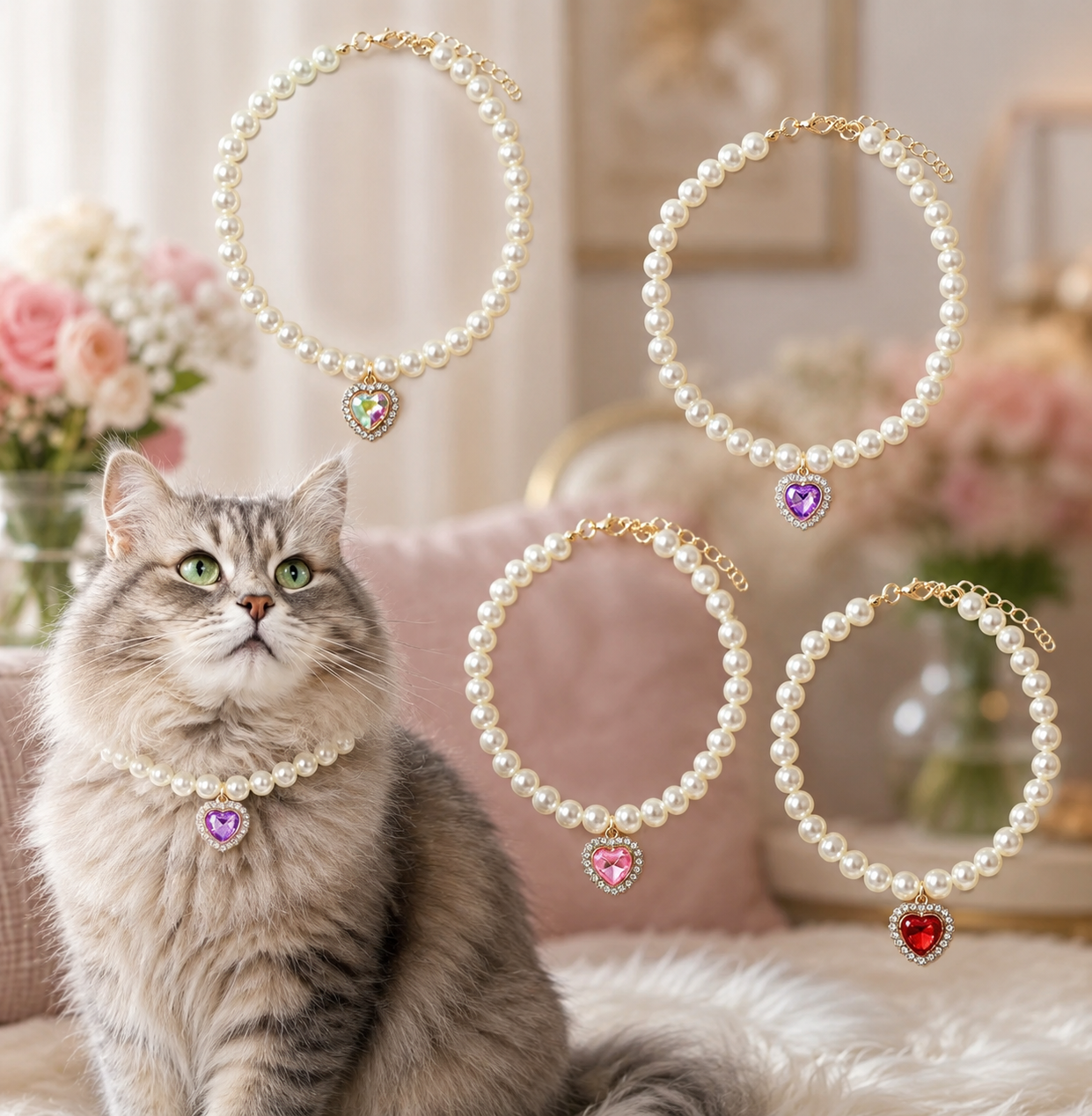 4-Pack Pearl Pet Collars with Heart Rhinestones for Small Dogs & Cats | For Cats | Pet Supplies and Food Australia | Pet Supplies Sydney | PetNexa Australia | Shop now