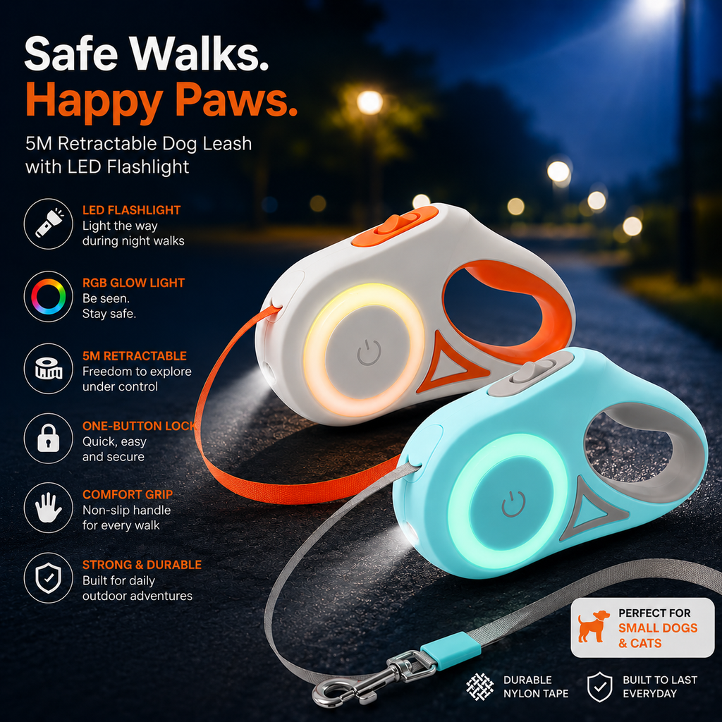 5M Retractable Dog Leash with LED Flashlight for Night Walking | Pet Grooming | Pet Supplies and Food Australia | Pet Supplies Sydney | PetNexa Australia | Shop now