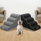 Black scalloped foam pet stairs with a breathable mesh fabric cover and white non-slip base lining. Designed with 3 gently curved steps to help small dogs and cats climb onto beds or sofas safely. | Pet Grooming | Pet Supplies and Food Australia | Pet Supplies Sydney | PetNexa Australia | Shop now