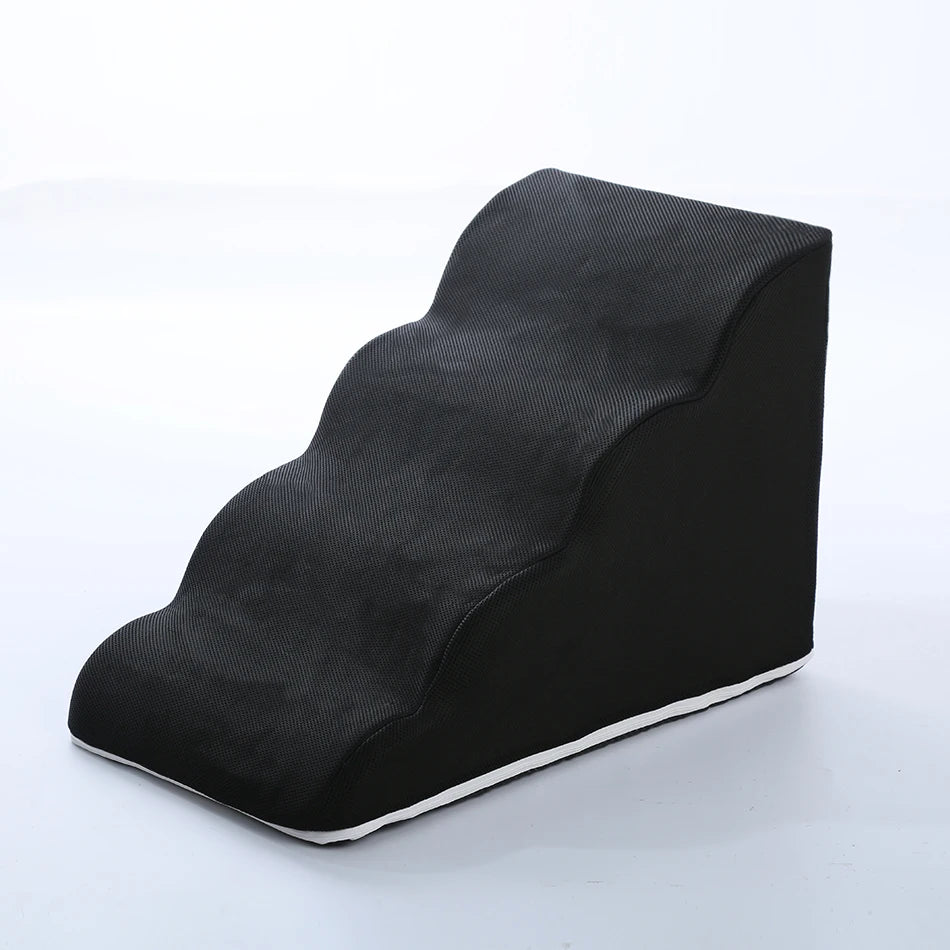 Black scalloped foam pet stairs with a breathable mesh fabric cover and white non-slip base lining. Designed with 3 gently curved steps to help small dogs and cats climb onto beds or sofas safely. | Pet Grooming | Pet Supplies and Food Australia | Pet Supplies Sydney | PetNexa Australia | Shop now