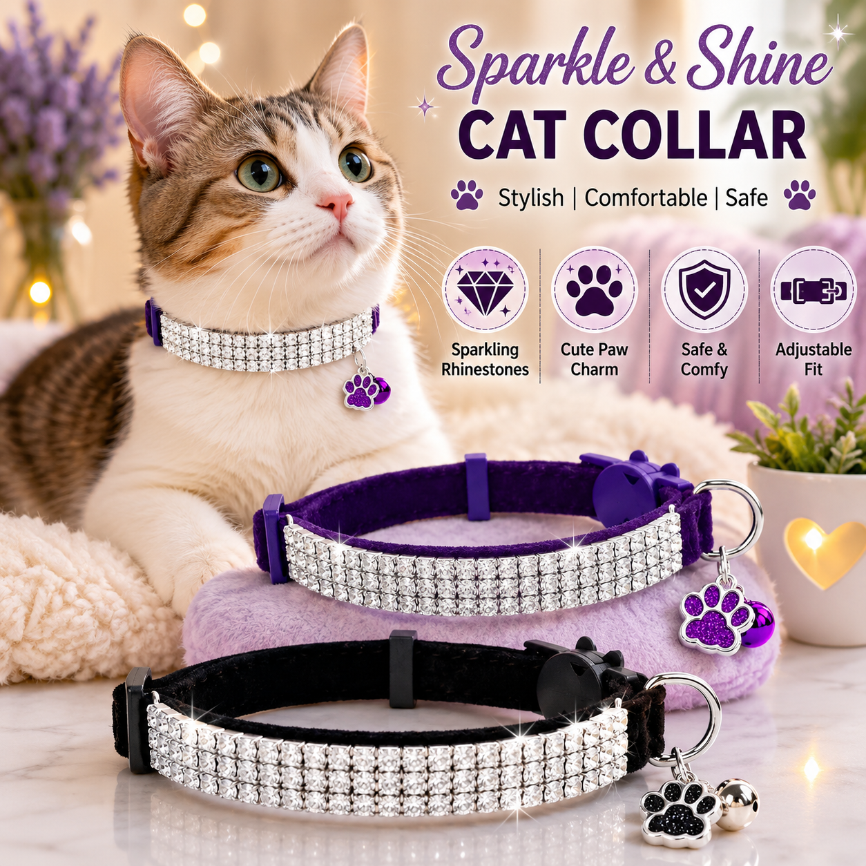 Velvet Breakaway Cat Collars with Rhinestone Charm | For Cats | Pet Supplies and Food Australia | Pet Supplies Sydney | PetNexa Australia | Shop now