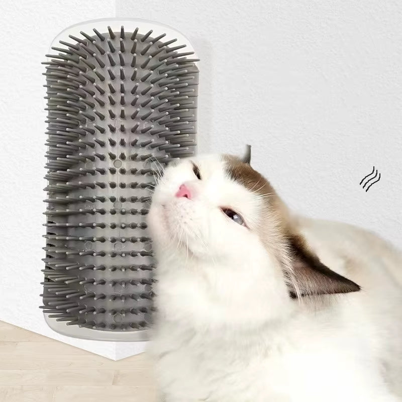 Fluffy cat enjoying a wall-mounted self-grooming corner brush designed to provide gentle massage, scratching relief, and effective shedding control. Easy-to-install pet grooming accessory for cats. | Pet Grooming | Pet Supplies and Food Australia |  Pet Supplies Sydney | PetNexa Australia | Shop now | Pet Grooming | Pet Supplies and Food Australia | Pet Supplies Sydney | PetNexa Australia | Shop now