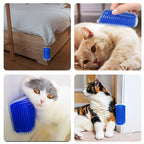 Collage demonstrating a blue wall-mounted cat self-groomer brush attached to furniture legs and corners. Cats enjoy hands-free grooming, gentle massage, scratching relief, and loose fur removal for a cleaner home and healthier coat. | Pet Grooming | Pet Supplies and Food Australia |  Pet Supplies Sydney | PetNexa Australia | Shop now | Pet Grooming | Pet Supplies and Food Australia | Pet Supplies Sydney | PetNexa Australia | Shop now