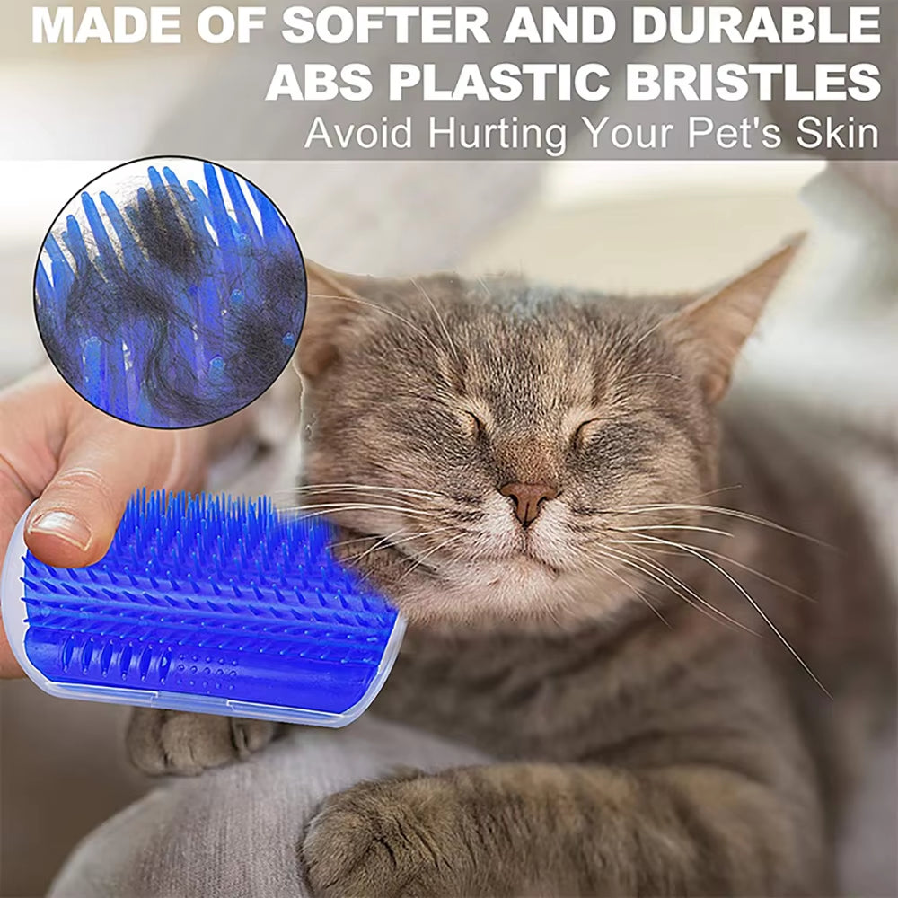 Cat being groomed with a blue self-grooming corner brush featuring soft, durable ABS plastic bristles. Designed to collect shedding hair, provide gentle massage, and promote healthy grooming without irritating your pet's skin. | Pet Grooming | Pet Supplies and Food Australia |  Pet Supplies Sydney | PetNexa Australia | Shop now | Pet Grooming | Pet Supplies and Food Australia | Pet Supplies Sydney | PetNexa Australia | Shop now