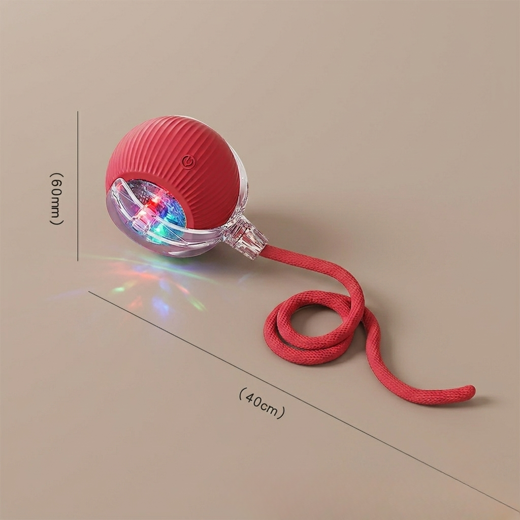 Red ball with a rope and LED light on a beige background | Pet Grooming | Pet Supplies and Food Australia | Pet Supplies Sydney | PetNexa Australia | Shop now