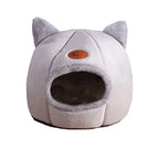 Soft gray cat cave house featuring an enclosed sleeping area, plush interior, and adorable cat-ear design. Cozy indoor pet bed that offers warmth, privacy, and a secure resting space for cats and kittens. | Pet Grooming | Pet Supplies and Food Australia | Pet Supplies Sydney | PetNexa Australia | Shop now