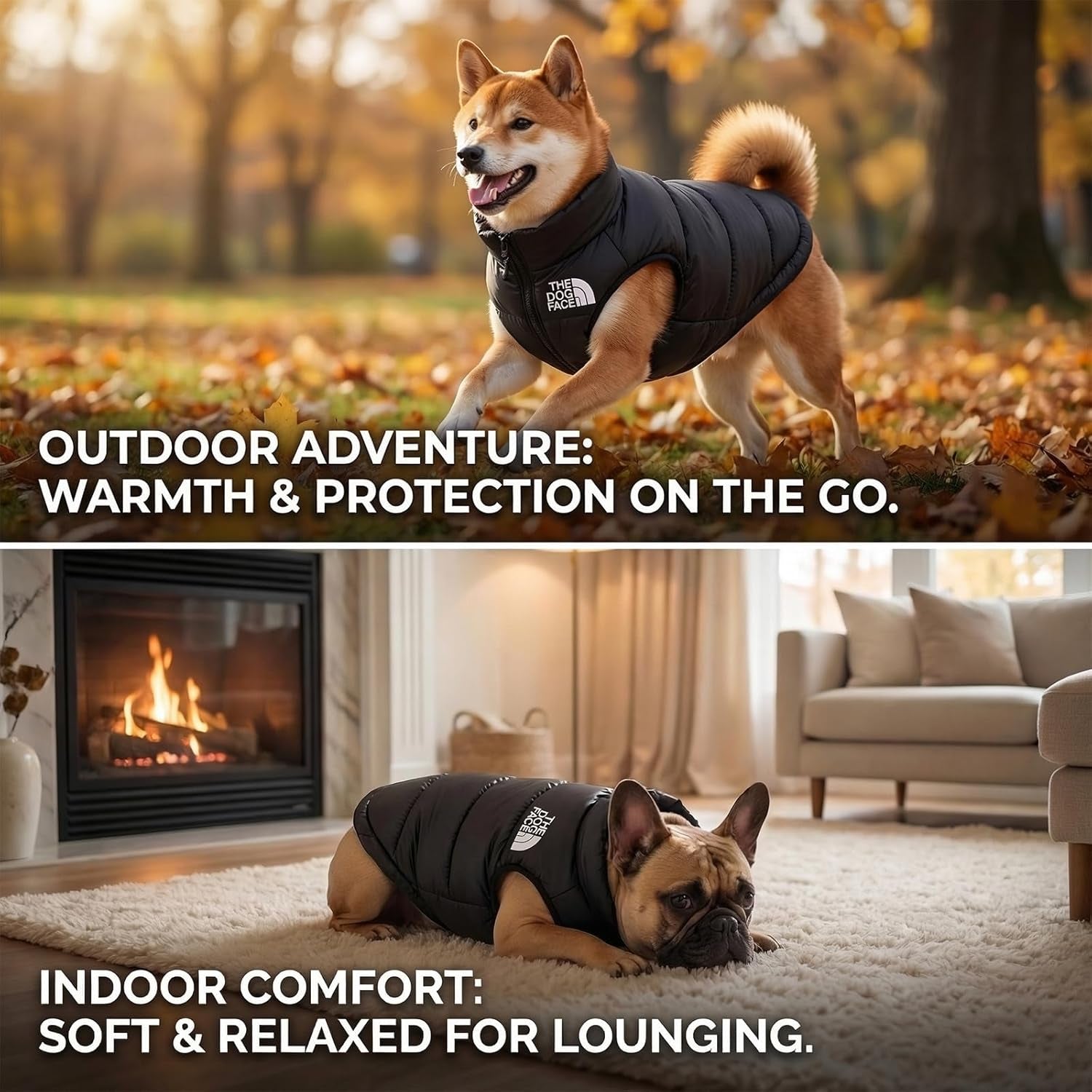 Dog Coat - Water Resistant, Windproof Winter Warm Dog Clothes for Small Dogs, Dog down Jacket with Leash D-Ring Outdoor (Black, S)
