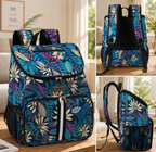Multicolored floral-patterned backpack shown from different angles on a wooden surface. | Pet Grooming | Pet Supplies and Food Australia | Pet Supplies Sydney | PetNexa Australia | Shop now