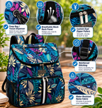 Floral-patterned backpack with feature highlights on a blurred natural background | Pet Grooming | Pet Supplies and Food Australia | Pet Supplies Sydney | PetNexa Australia | Shop now