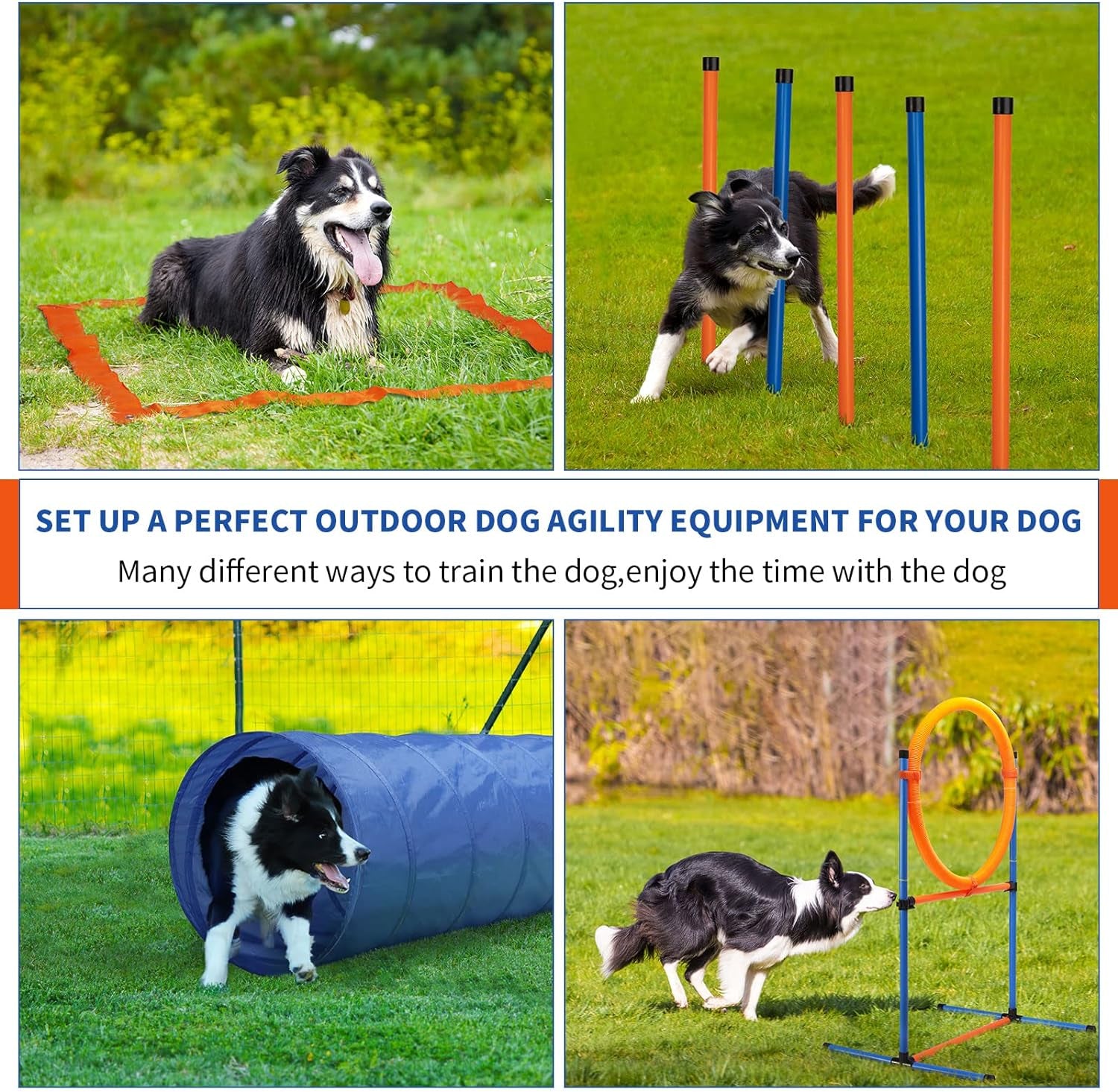 Dog Agility Training Equipment, 60-Piece Dog Obstacle Course Training Starter Kit Pet Outdoor Game with Tunnel, Agility Hurdle, Weave Poles, Jump Ring, Pause Box, Toy Balls and Storage Bag | Pet Grooming | Pet Supplies and Food Australia | Pet Supplies Sydney | PetNexa Australia | Shop now