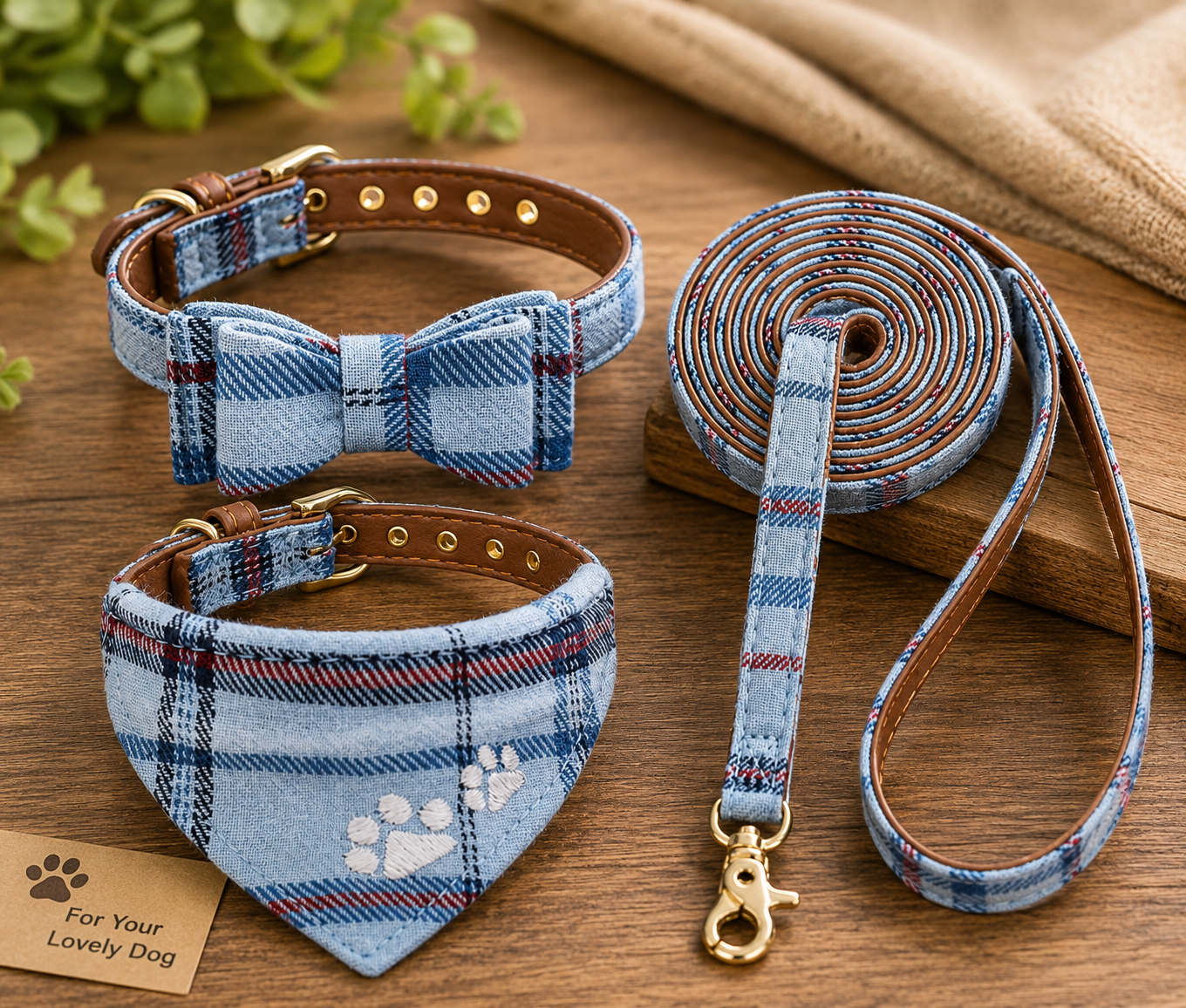 EXPAWLORER Plaid Dog Collar & Leash Set with Bow Tie and Bandana | For Dogs | Pet Supplies and Food Australia | Pet Supplies Sydney | PetNexa Australia | Shop now
