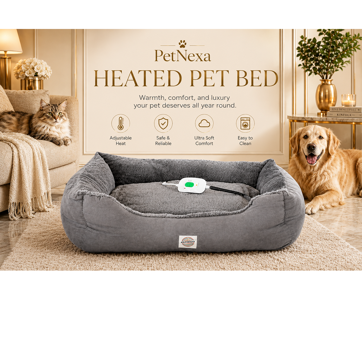 Electric Heated Pet Bed for Cats & Small Dogs – Dark Grey