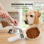 Digital pet feeding spoon with a dog eating from a bowl in a kitchen setting | Pet Grooming | Pet Supplies and Food Australia | Pet Supplies Sydney | PetNexa Australia | Shop now