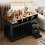 Luxury wooden dog crate credenza in black with built-in storage drawers, pet food shelves, a heavy-duty double strong lock door, and a hidden pull-out pet feeding bowl. | Pet Grooming | Pet Supplies and Food Australia | Pet Supplies Sydney | PetNexa Australia | Shop now