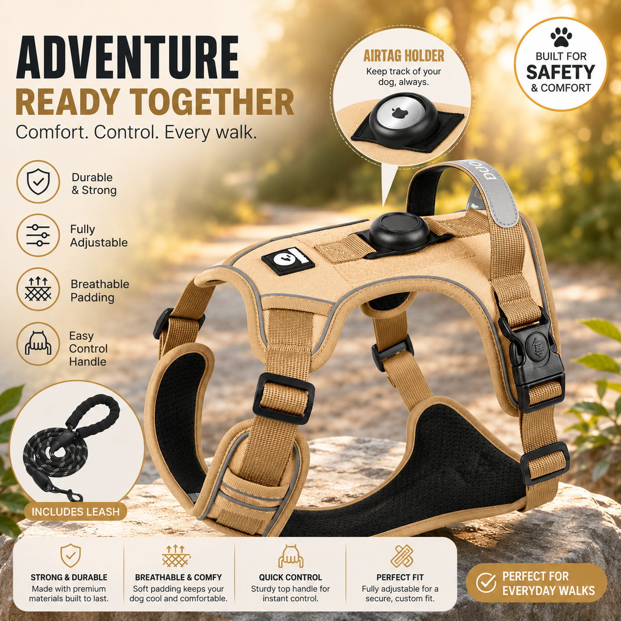 Elevate Your Dog's Adventures: Premium Harness & Leash Set with Airtag Holder - Safe, Breathable, and Reflective! 🐾✨ | Pet Grooming | Pet Supplies and Food Australia | Pet Supplies Sydney | PetNexa Australia | Shop now