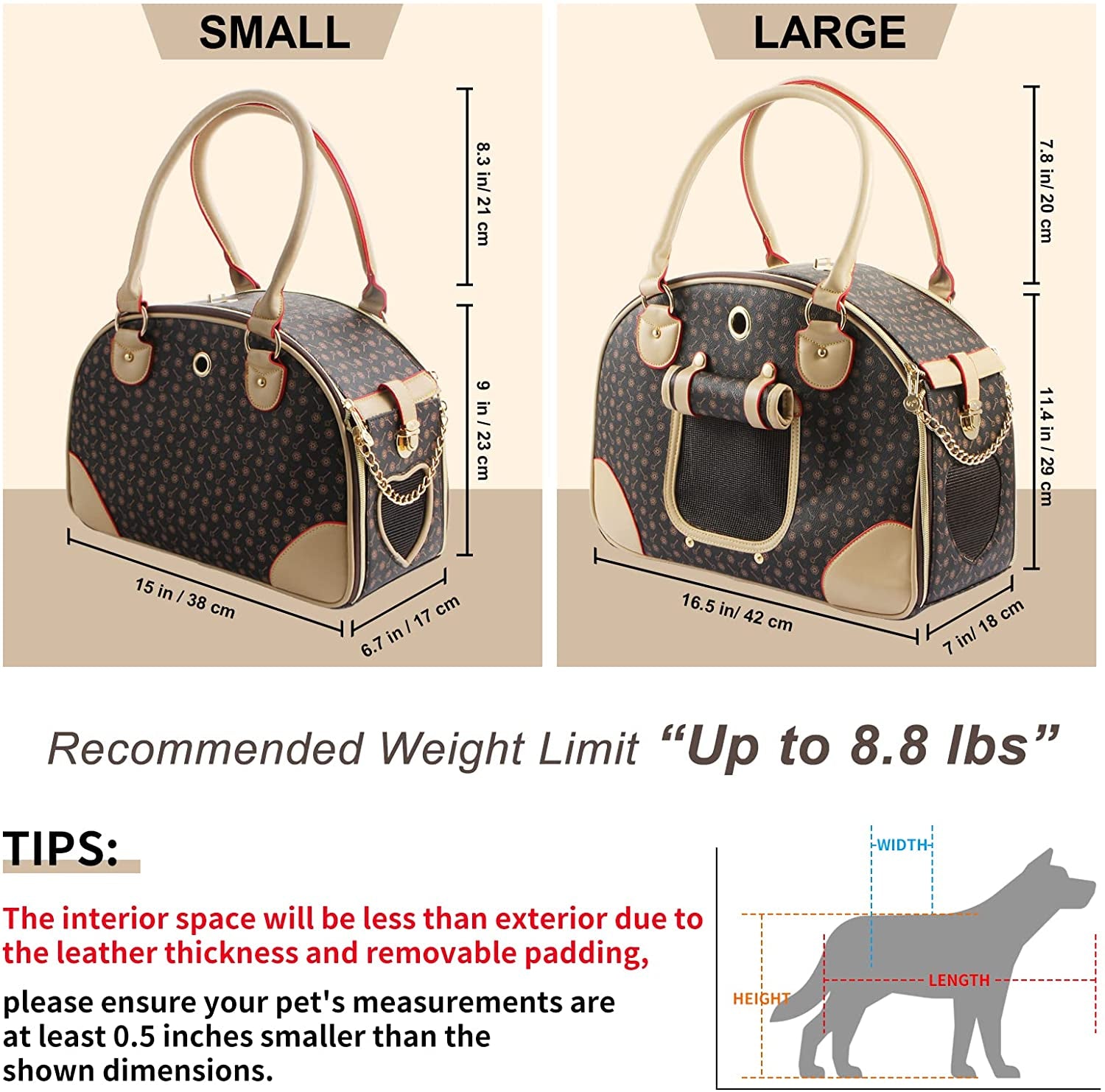 Fashion Dog Carrier PU Leather Dog Handbag Dog Purse Cat Tote Bag Pet Cat Dog Hiking Bag, Brown, Large | Pet Grooming | Pet Supplies and Food Australia | Pet Supplies Sydney | PetNexa Australia | Shop now