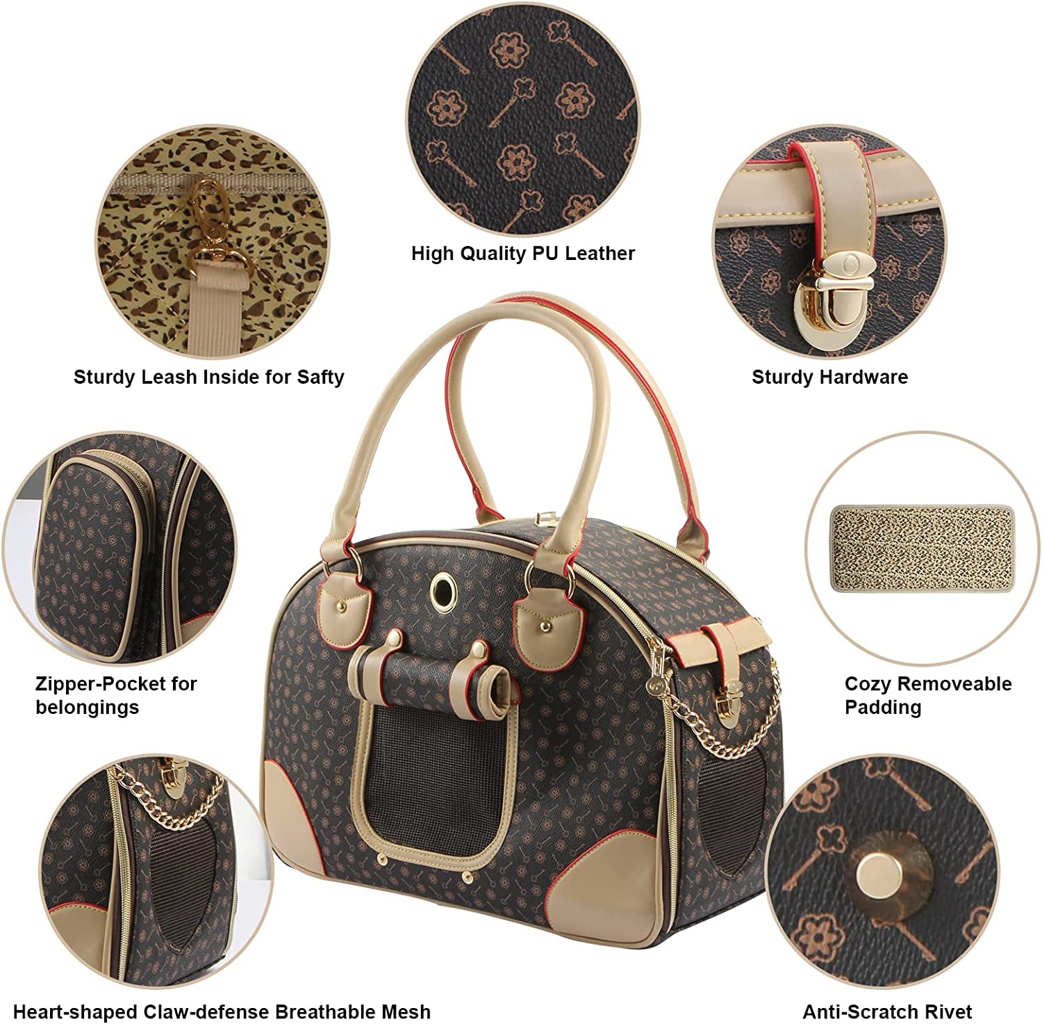 Fashion Dog Carrier PU Leather Dog Handbag Dog Purse Cat Tote Bag Pet Cat Dog Hiking Bag, Brown, Large | Pet Grooming | Pet Supplies and Food Australia | Pet Supplies Sydney | PetNexa Australia | Shop now