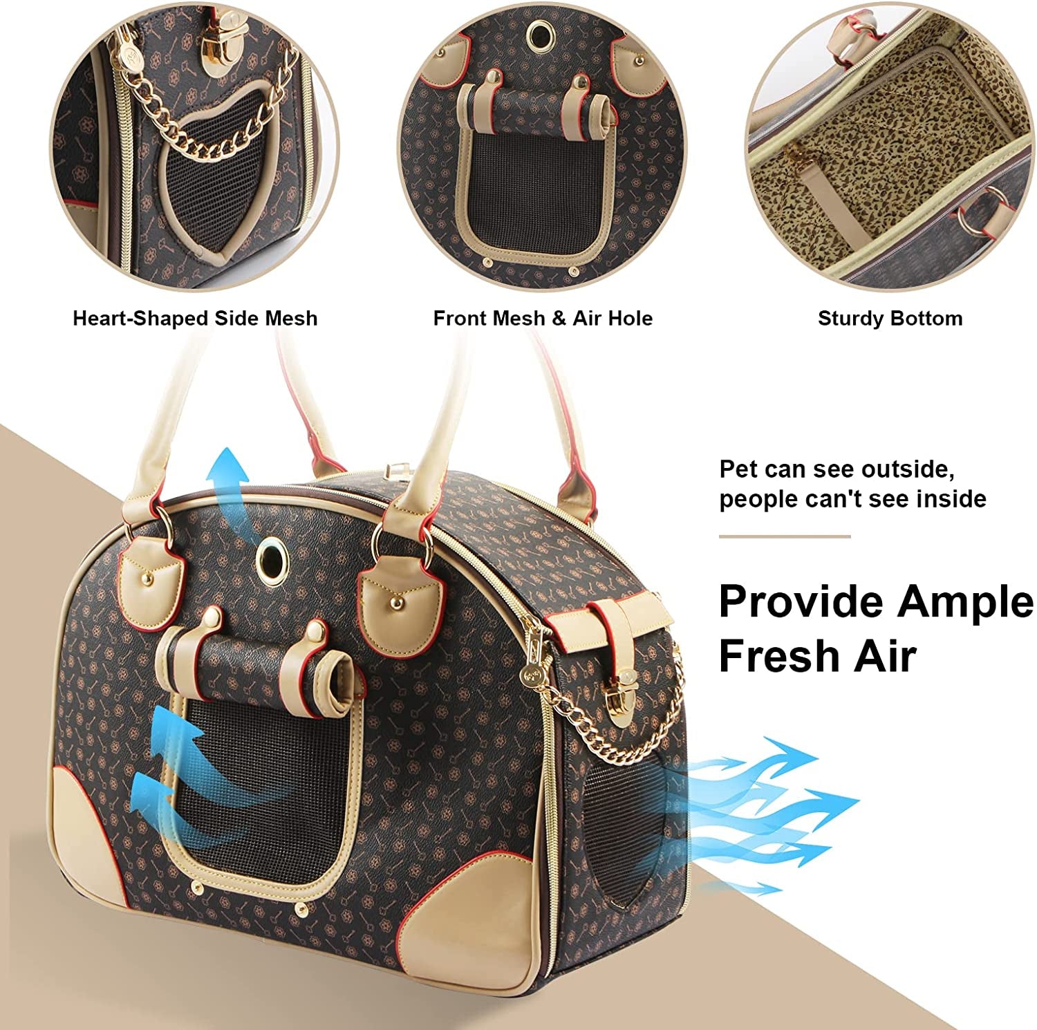 Fashion Dog Carrier PU Leather Dog Handbag Dog Purse Cat Tote Bag Pet Cat Dog Hiking Bag, Brown, Large | Pet Grooming | Pet Supplies and Food Australia | Pet Supplies Sydney | PetNexa Australia | Shop now