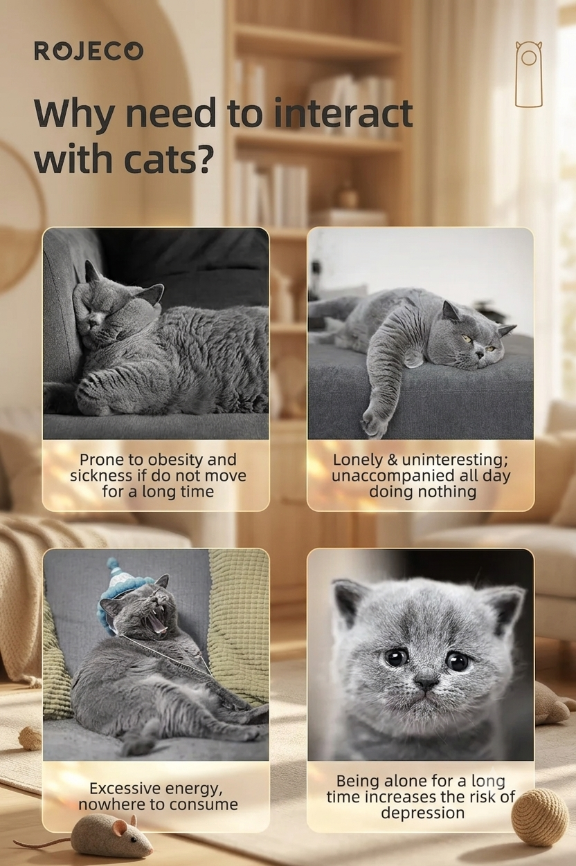 Rojeco advertisement about the importance of cat interaction with images of a cat and text. | Pet Grooming | Pet Supplies and Food Australia | Pet Supplies Sydney | PetNexa Australia | Shop now