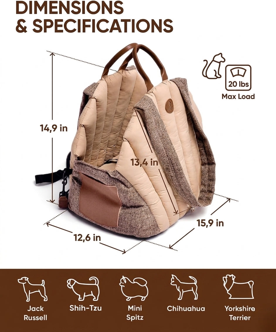 Backpack with dimensions and specifications for dog sizes on a white background | Pet Grooming | Pet Supplies and Food Australia | Pet Supplies Sydney | PetNexa Australia | Shop now