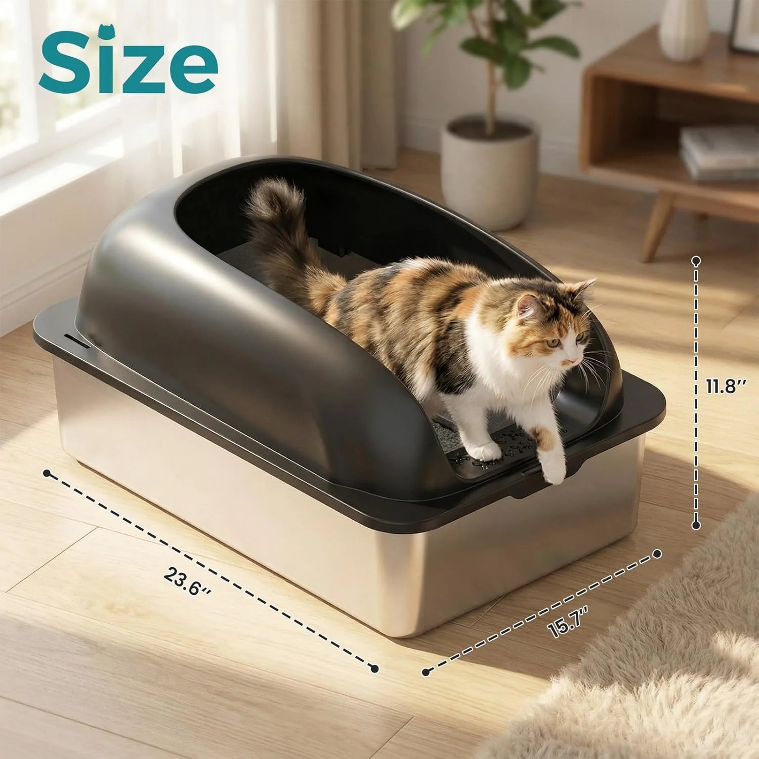Stainless Steel Cat Litter Box with Lid, Large Cat Litter Box for Big Cats, High Wall Sides, Anti-Urine Leakage, Easy Cleaning, Scoop and Mat Included, Black | Pet Grooming | Pet Supplies and Food Australia | Pet Supplies Sydney | PetNexa Australia | Shop now