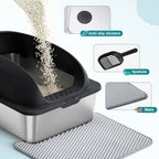 Stainless Steel Cat Litter Box with Lid, Large Cat Litter Box for Big Cats, High Wall Sides, Anti-Urine Leakage, Easy Cleaning, Scoop and Mat Included, Black | Pet Grooming | Pet Supplies and Food Australia | Pet Supplies Sydney | PetNexa Australia | Shop now