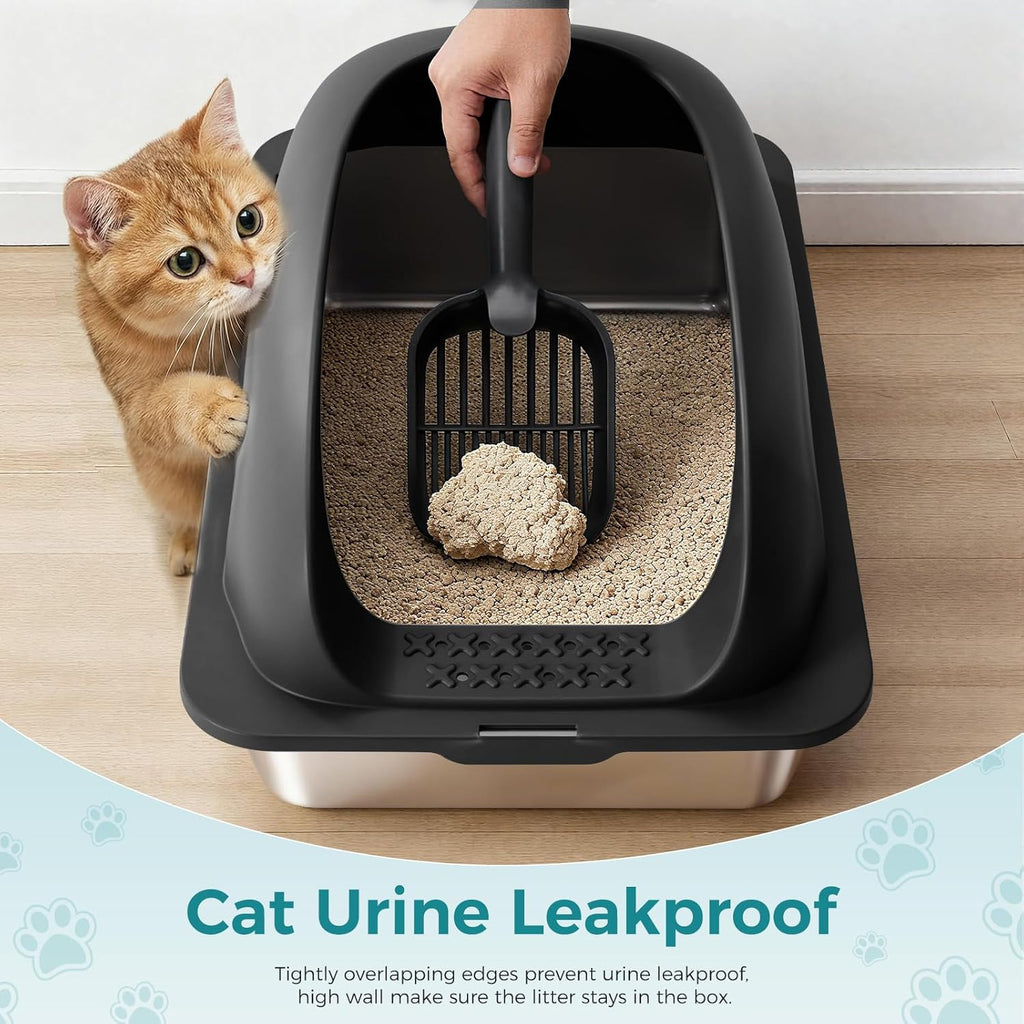 Stainless Steel Cat Litter Box with Lid, Large Cat Litter Box for Big Cats, High Wall Sides, Anti-Urine Leakage, Easy Cleaning, Scoop and Mat Included, Black | Pet Grooming | Pet Supplies and Food Australia | Pet Supplies Sydney | PetNexa Australia | Shop now