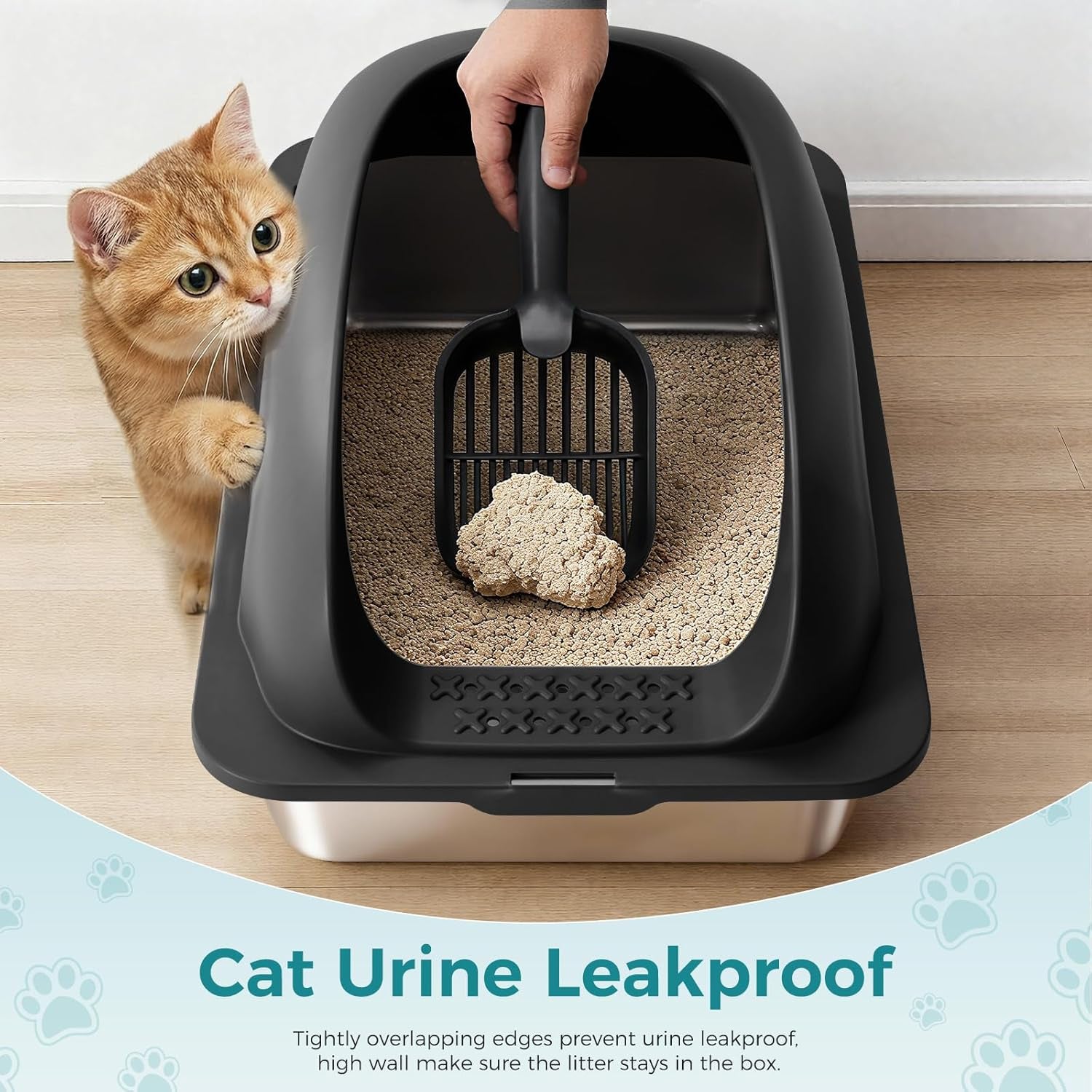 Stainless Steel Cat Litter Box with Lid, Large Cat Litter Box for Big Cats, High Wall Sides, Anti-Urine Leakage, Easy Cleaning, Scoop and Mat Included, Black | Pet Grooming | Pet Supplies and Food Australia | Pet Supplies Sydney | PetNexa Australia | Shop now