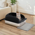 Stainless Steel Cat Litter Box with Lid, Large Cat Litter Box for Big Cats, High Wall Sides, Anti-Urine Leakage, Easy Cleaning, Scoop and Mat Included, Black | Pet Grooming | Pet Supplies and Food Australia | Pet Supplies Sydney | PetNexa Australia | Shop now