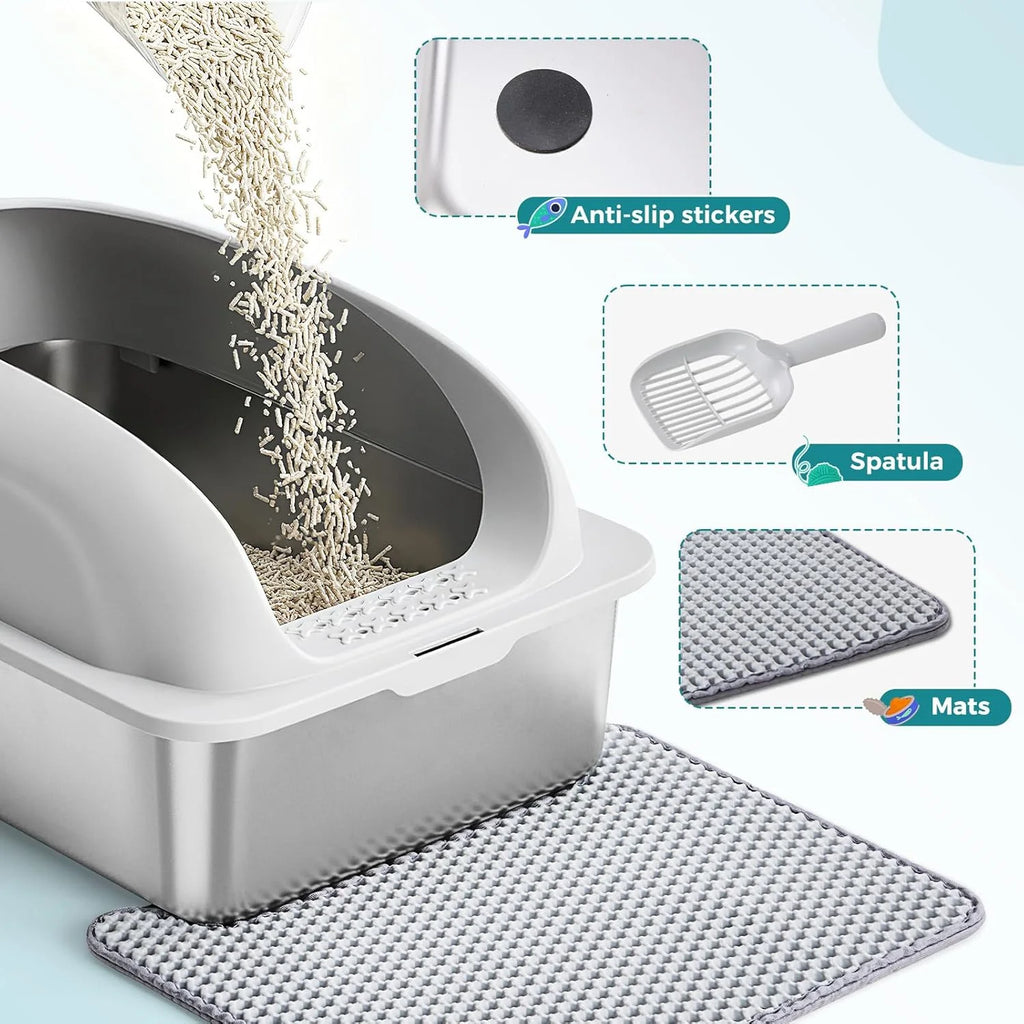 Stainless Steel Cat Litter Box with Lid, Large Cat Litter Box for Big Cats, High Wall Sides, Anti-Urine Leakage, Easy Cleaning, Scoop and Mat Included,Light Grey | Pet Grooming | Pet Supplies and Food Australia | Pet Supplies Sydney | PetNexa Australia | Shop now