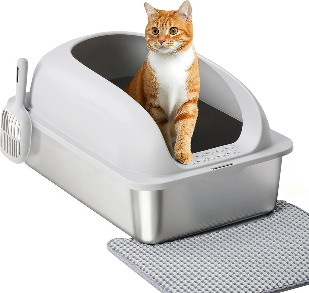 Stainless Steel Cat Litter Box with Lid, Large Cat Litter Box for Big Cats, High Wall Sides, Anti-Urine Leakage, Easy Cleaning, Scoop and Mat Included,Light Grey | Pet Grooming | Pet Supplies and Food Australia | Pet Supplies Sydney | PetNexa Australia | Shop now