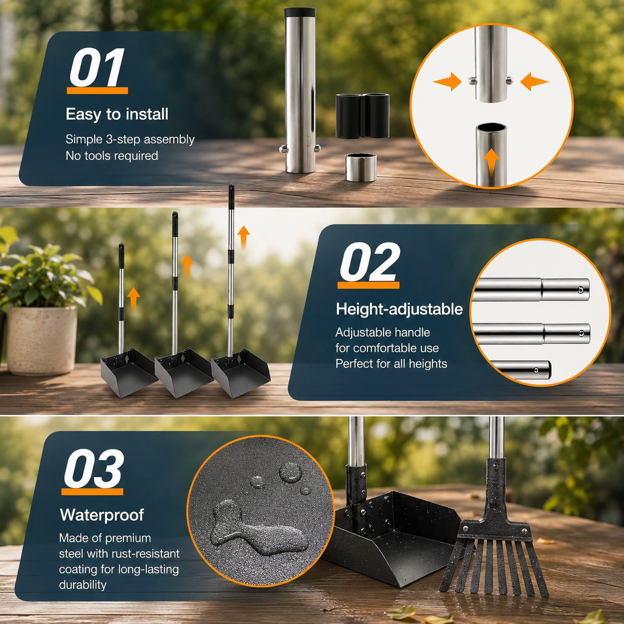 Pooper Scooper, Long Handle Dog Pooper Scooper, Heavy Duty Stainless Steel Rake with Tray & Spade Set for Pet Waste Removal, for Grass, Dirt or Gravel | Pet Grooming | Pet Supplies and Food Australia | Pet Supplies Sydney | PetNexa Australia | Shop now